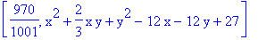 [970/1001, x^2+2/3*x*y+y^2-12*x-12*y+27]